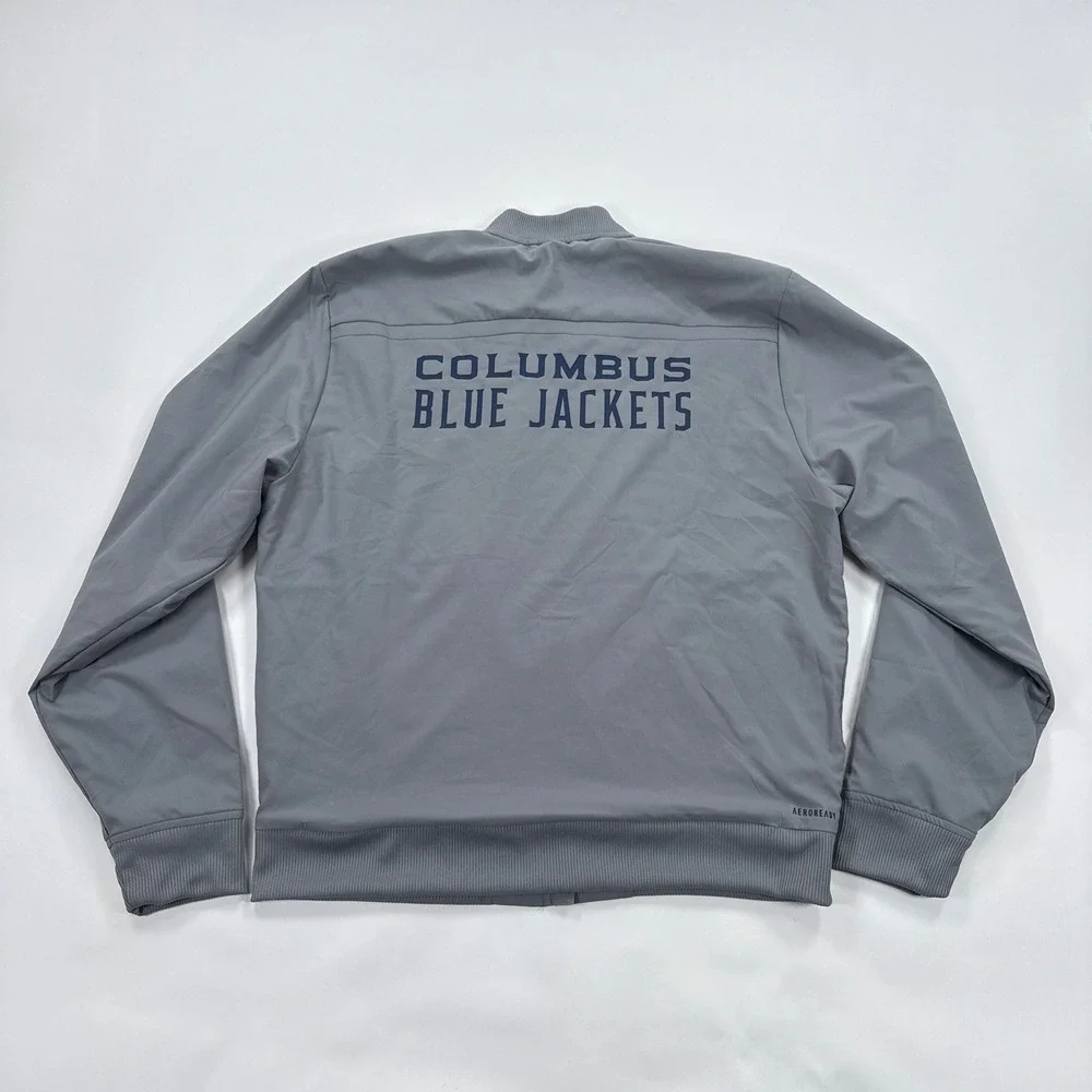 Adidas NHL Columbus Blue Jackets Mens Jacket Medium Gray Bomber Full Zip